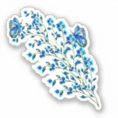 繊細な青い花と蝶 シール (正面)