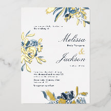 繊細な青い花と金ゴールド開花結婚のデザイン