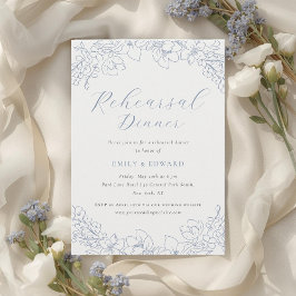 繊細な青い花のウェディングリハーサルディナー 招待状