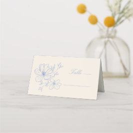 繊細な青い花のモノグラム入りクレスト プレイスカード