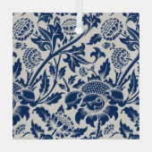 繊細な青い花の模様が明るい背景に ガラスオーナメント (裏面)