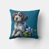 繊細な青い花を持つ青いダニの犬の子犬 クッション (裏面)
