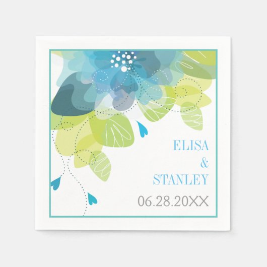 繊細な青い花フローラ春の結婚式 スタンダードカクテルナプキン (正面)