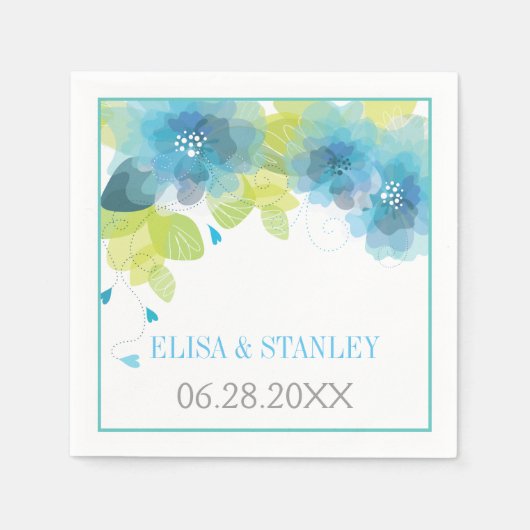 繊細な青い花フローラ春の結婚式 スタンダードカクテルナプキン (正面)