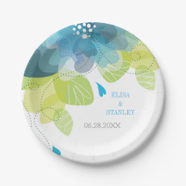 繊細な青い花フローラ春の結婚式 ペーパープレート