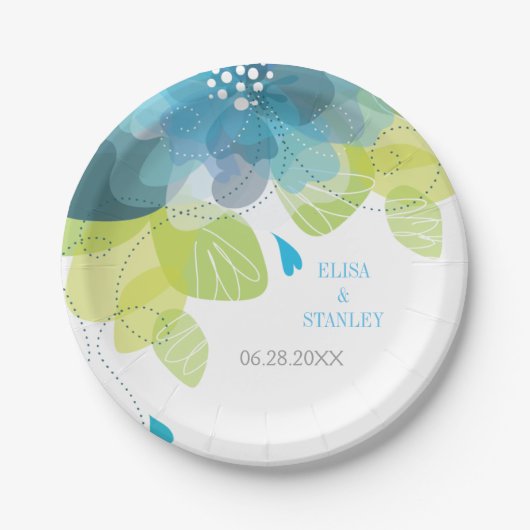 繊細な青い花フローラ春の結婚式 ペーパープレート (正面)