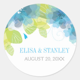 繊細な青い花フローラ春の結婚式 ラウンドシール