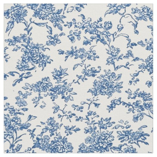 繊細な青い花柄のトワル模様 ファブリック (クローズアップ)