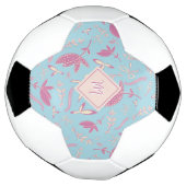繊細な青い花模様と弓 サッカーボール (回転)