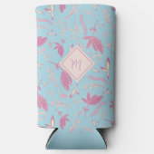 繊細な青い花模様と弓 スリム缶クーラー (正面)