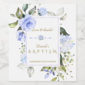 繊細な青い花金ゴールドフレームボーイバプテスマ ワインラベル (シングルラベル)