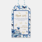 繊細な青い蝶のベイビー イン ブルーム サンクス ギフトタグ (正面)