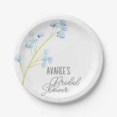 繊細な青い野の花 ブライダルシャワー ペーパープレート (正面)