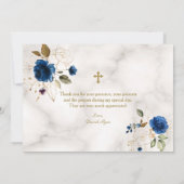 繊細な青い金ゴールド花金ゴールドクロスバプテスマ サンキューカード (裏面)
