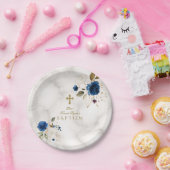 繊細な青い金ゴールド花金ゴールドクロスバプテスマ ペーパープレート (パーティー)