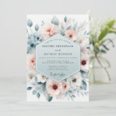 繊細な青い霧のような花が咲くウェディング 招待状 (スタンド正面)