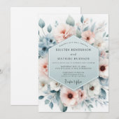 繊細な青い霧のような花が咲くウェディング 招待状 (正面/裏面)