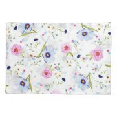 繊細な青とピンクの花 枕カバー (裏面)