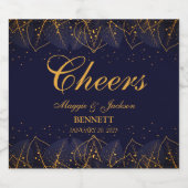 繊細な青と金ゴールド葉のワイきらめくンラベル スパークリングワインラベル (シングルラベル)