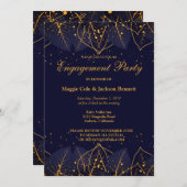 繊細な青と金ゴールド葉の招待状 招待状 (正面/裏面)