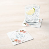 繊細な青の水色のフローラ赤ちゃんシャワー スクエアペーパーコースター (インサイチュ)