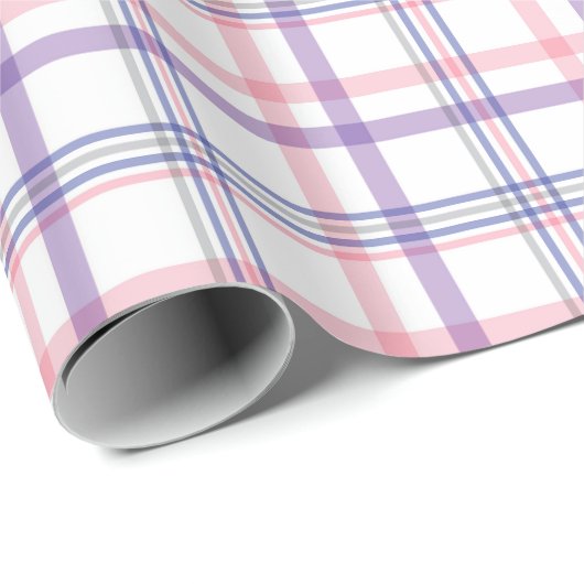 繊細な青紫ピンクのチェック柄 ラッピングペーパー (ロールコーナー)