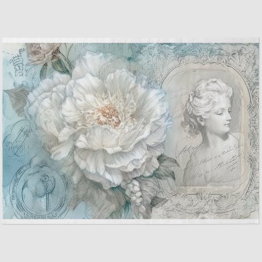 繊細な青色のヴィンテージインスパイアフローラ分離 薄葉紙 (正面)