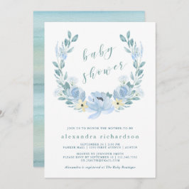 繊細な青 | 水彩フローラベビーシャワー 招待状