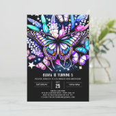 繊細な魔法のデジタルバタフライ誕生日 招待状 (スタンド正面)