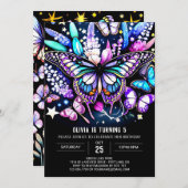繊細な魔法のデジタルバタフライ誕生日 招待状 (正面/裏面)