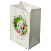 繊細な黄色のストライプフローラの写真フレーム ミディアムペーパーバッグ (正面アングル)