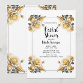 繊細な黄色のバラ ぼろぼろのシャワー 招待状 (正面/裏面)