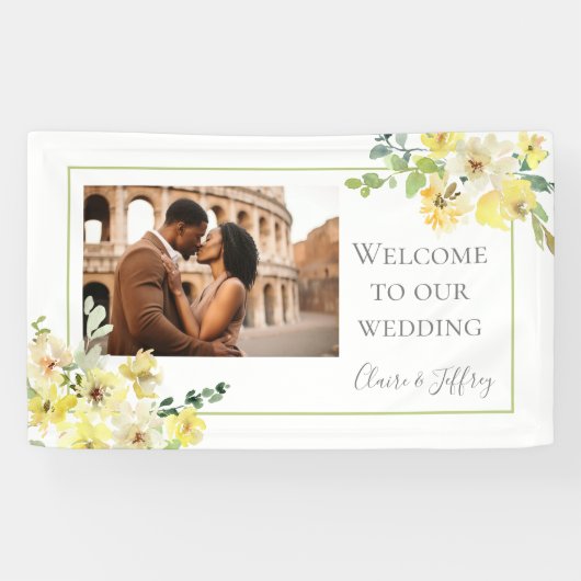 繊細な黄色のフローラセージ緑の結婚写真 横断幕 (横)