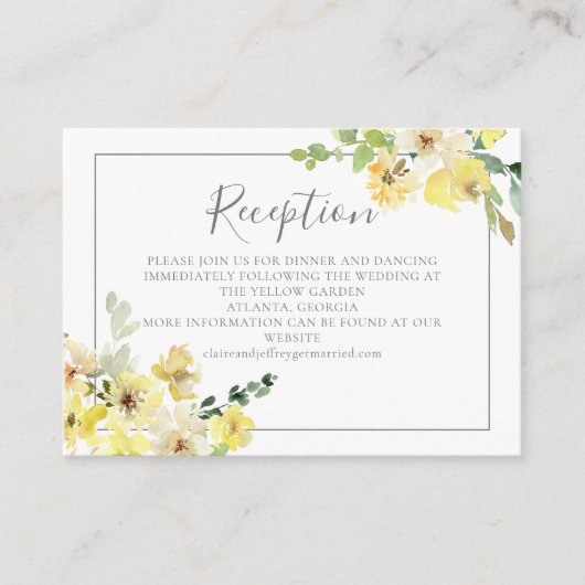 繊細な黄色のフローラ夏の結婚式のレセプション エンクロージャーカード (正面)