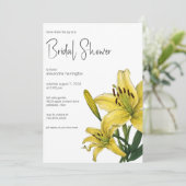 繊細な黄色のユリの花のブライズシャワー 招待状 (スタンド正面)