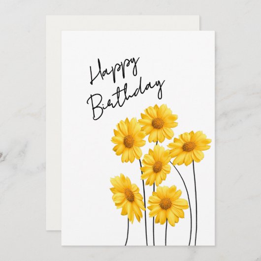 繊細な黄色の花と長い茎の誕生日、 シーズンカード (正面/裏面)