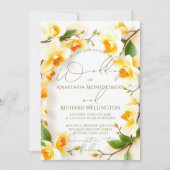 繊細な黄色の花のエレガントなリース ウェディング 招待状 (正面)
