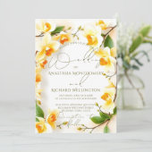繊細な黄色の花のエレガントなリース ウェディング 招待状 (スタンド正面)