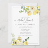 繊細な黄色の花のサマーガーデン ブライダルシャワー 招待状 (正面)