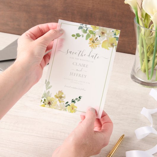 繊細な黄色の花の夏のSave the Date ベラム紙招待状 (ポータブル)