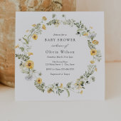 繊細な黄色の野生の花のリース赤ちゃんシャワー 招待状