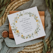 繊細な黄色の野生の花のリース赤ちゃんシャワー 招待状
