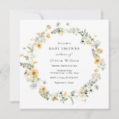 繊細な黄色の野生の花のリース赤ちゃんシャワー 招待状 (正面)