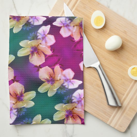 繊細な黄色の野花抽象芸術アートパターン キッチンタオル (四つ折り)