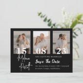 繊細な黒い写真コラージュ日付を保存 招待状 (スタンド正面)
