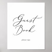 繊細な黒い書道のゲストブックサイン ポスター (正面)