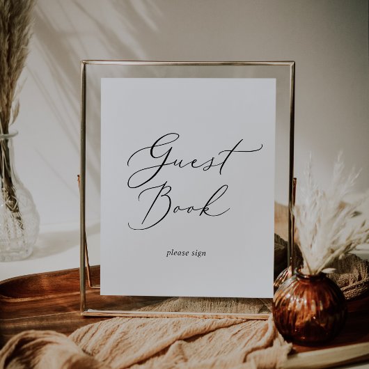 繊細な黒い書道のゲストブックサイン ポスター
