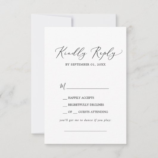 繊細な黒い書道の歌のリクエストRSVPカード 出欠カード (正面)