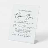 繊細な黒い書道の注意オープンバー 台座サイン (正面)