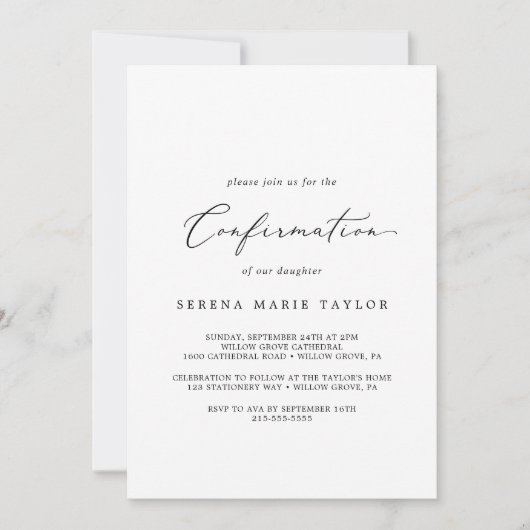 繊細な黒い書道の確認 招待状 (正面)